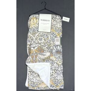 William Morris & Co Strawberry Thief Throw Blanket Cotton Gauze Fleece Grey NWT